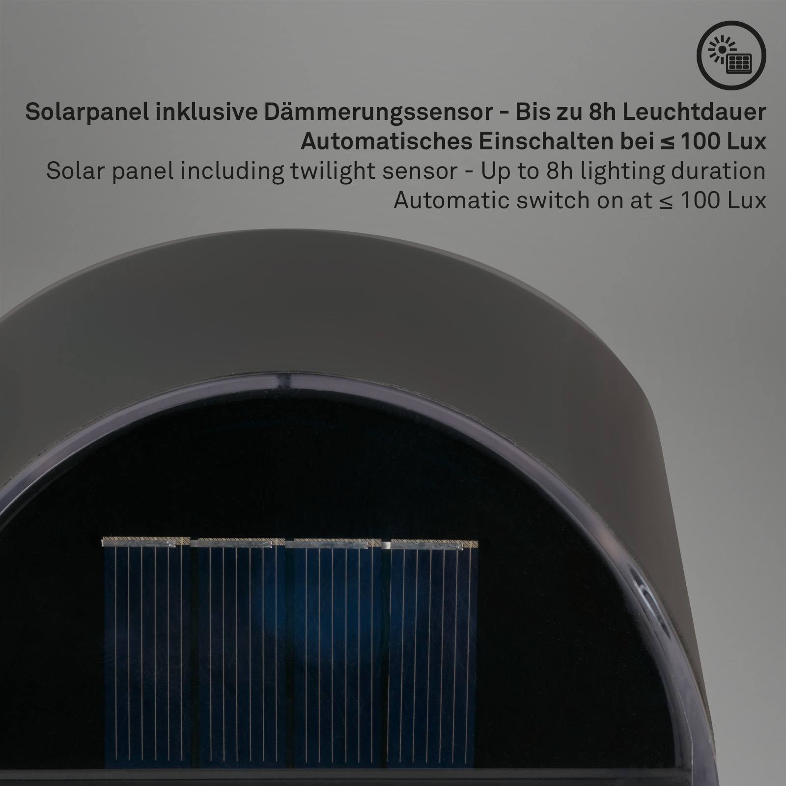 E.Lite Suna seinävalaisin IP44 aurinkokennolla, liike- ja hämärätunnistin - Image 3