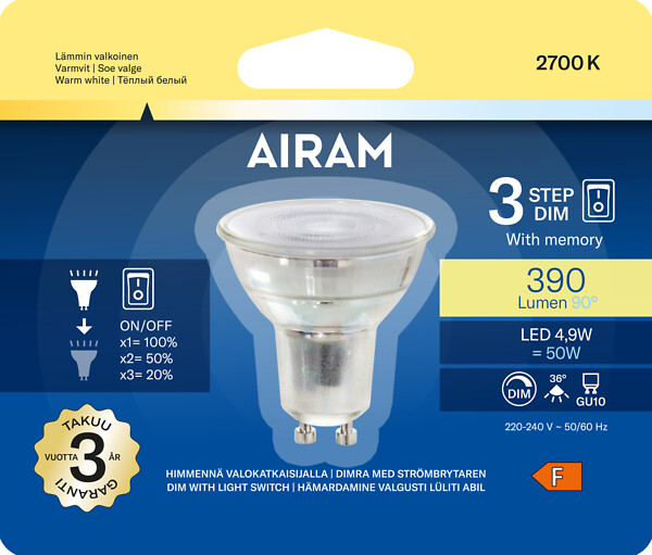 Airam Led PAR16 GU10 390 lm 2700 K 3-step - Image 3