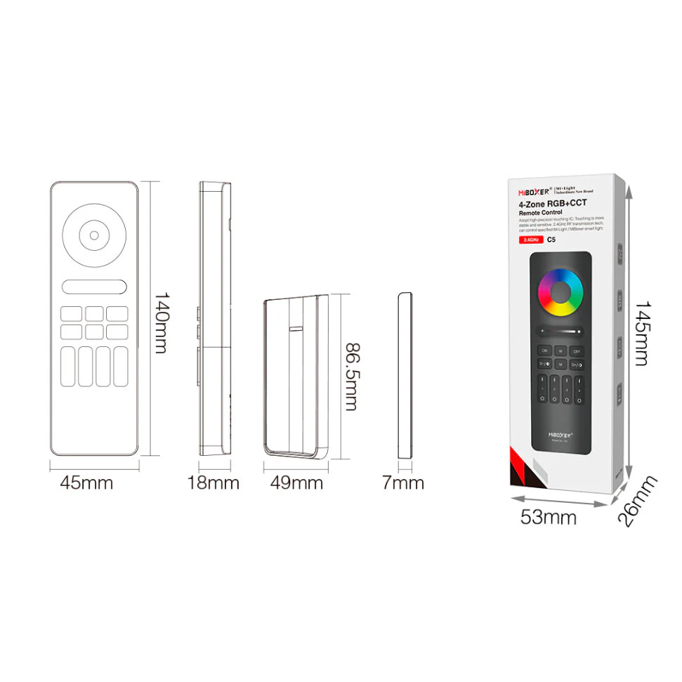 Smart RF 2.4G C5 RGB+CCT kaukosäädin - Image 4